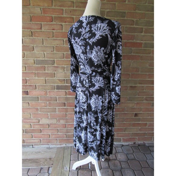 Anne Klein Paisley Midi Dress Size 4 Floral 3/4 Sleeve Jersey Tie Waist Wrap - Picture 13 of 16